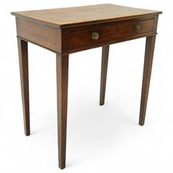 George III mahogany side table, rectangular top above frieze drawer with separate division...