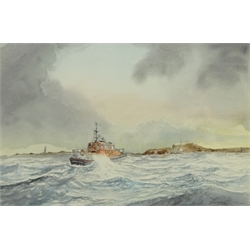  David C Bell (British 1950-): 'The Alderney Lifeboat 3308' off the Coast, watercolour signed and dated 1985, 24cm x 35cm  DDS - Artist's resale rights may apply to this lot    