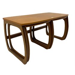 Nathan - teak Long John nest of tables and a singular nest of tables 