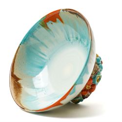 Clarice Cliff drip ware bowl, the pedestal with moulded flowers, bizarre mark to base, H8cm