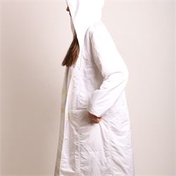 Fendi Jeans – vintage white hooded coat, lightweight polyester fabric woven with tonal Fendi Jeans monogram, with concealed Velcro fastening, integral hood, side pockets and matching white lining, made in Italy, size IT 44