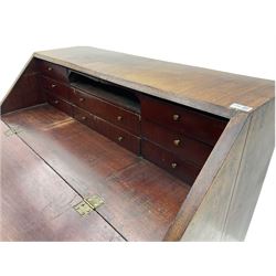 George III mahogany bureau, fall front enclosing fitted interior over four long graduating drawers, on bracket feet