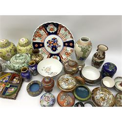 A group of assorted 20th century and later Oriental ceramics, to include part Satsuma dressing table set, pair of ginger jars and covers, various vases, etc., together with a selection of small Cloisonné items