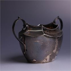 Late Victorian silver twin handled open sucrier, of hexagonal form with acanthus capped handles, hallmarked James Deakin & Sons, Sheffield 1900