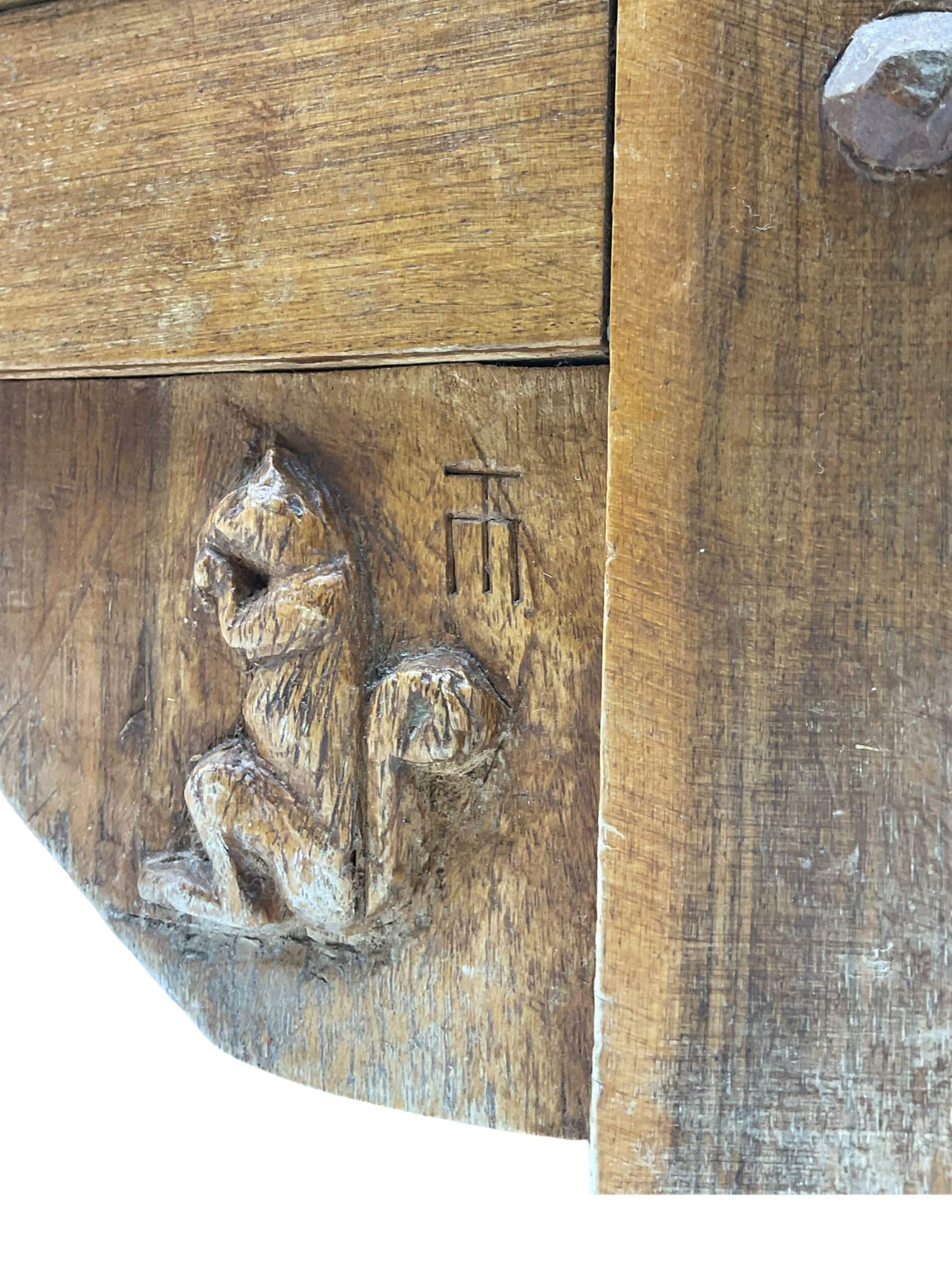 Yorkshire walnut Squirrelman sideboard, adzed top, carved squirrel signature
