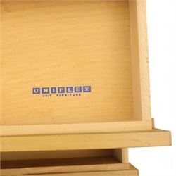 Uniflex - Mid 20th century teak sideboard, rectangular top over six drawers with recessed finger pulls, raised on U-shaped teak supports