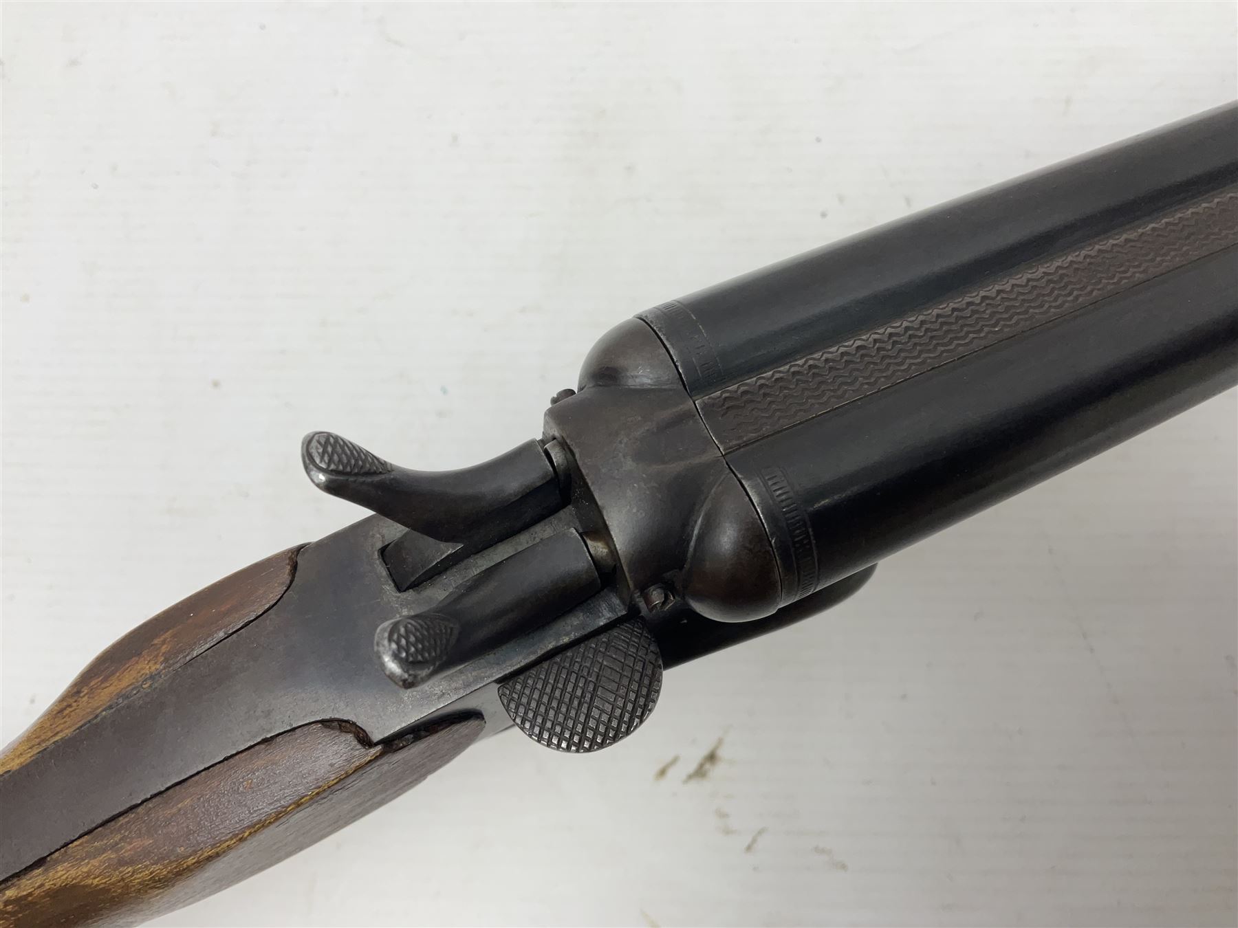 RFD ONLY AS ONE BARREL OUT-OF-PROOF -  – Belgian .410 folding side-by-side double barrel hammer shotgun with 66cm(26