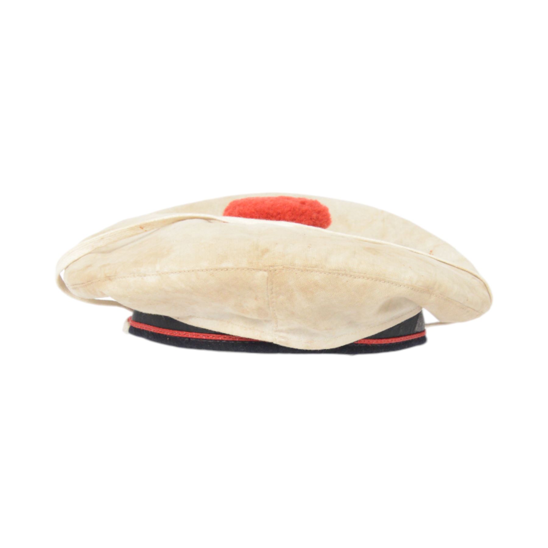 WWII French Navy Bachi, FFL cap with summer whites cover and scarce Cuirasse Bretagne, cap tally, dated 1944 on liner band
The Cuirasse Bretagne French battleship was sank by the British Navy 
