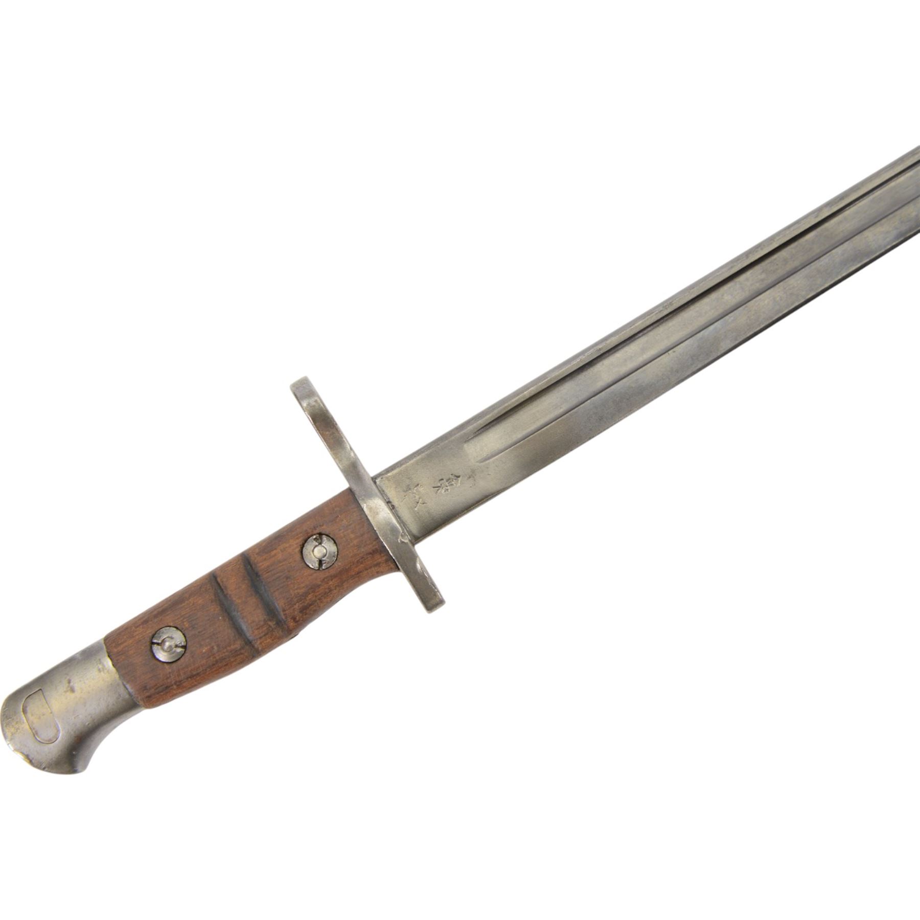 French chassepot bayonet the spine engraved St. Etienne, Mass 1876, with matching scabbard, German Waffenfabrik Bayonet and British Remington 1913 pattern bayonet 