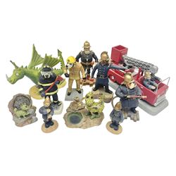 Eleven Robert Harrop figures from various collections, comprising limited edition The Trumpton Fire Engine Musical Box CGMB8 no. 359/1000, The Dragon from the Red Knight BN09, Bulldog Fireman DP165, Pointer Fire Chief DP184, Dalmatian New York Fire Fighter DP234, Dalmatian Fire Fighter DP191; Desperate Dan ‘Fireman Dan’ BDS11, Cuthbert CG13, Pugh (Clarinet) CG70, The Soup Dragon CL05 and Baby Dragon CL06