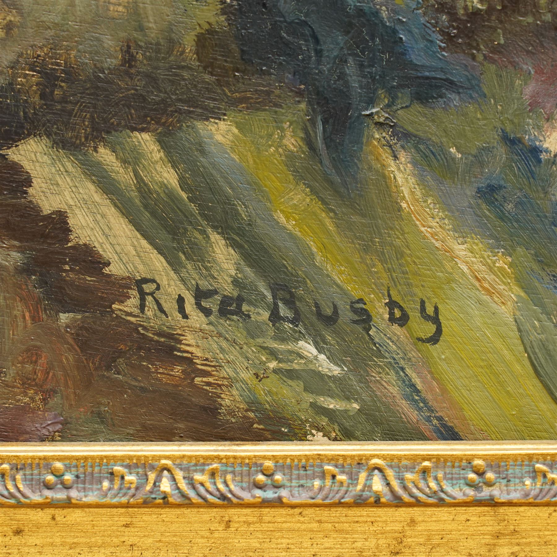 Rita Busby (British 20th century): Still Life of Flowers in a Vase, double-sided oil on board signed 40cm x 50cm; R Wyatt (British 1945-): Still Life of Chrysanthemums by the Window, oil on board signed 45cm x 50cm (2)