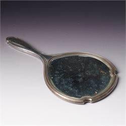 Five piece silver backed dressing table set Birmingham 1929 Maker Deakin & Francis Ltd and a Victorian glass globe scent flask with screw off silver cover  