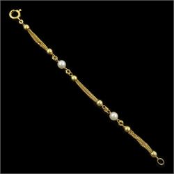 18ct gold cultured white / cream pearl, ball and multi strand bracelet, hallmarked