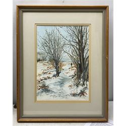 Norma Lindsay (Northern British 20th Century): Whitby Woodland Scenes, three watercolours signed max 33cm x 23cm; Sue Morton (British 20th Century): 'Featherbed Lane - Aislaby', watercolour signed, titled verso 20cm x 19cm (4)
