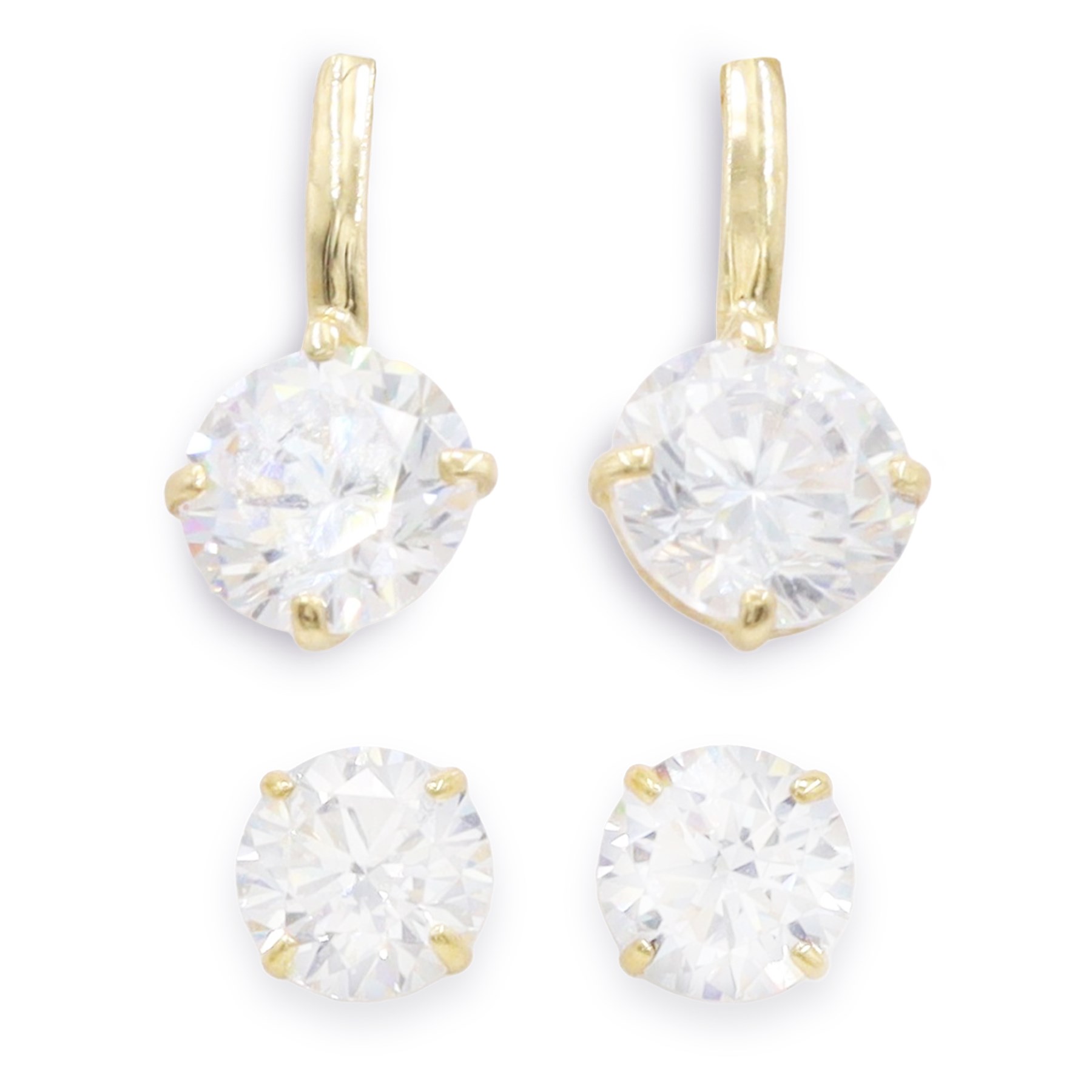 Two pairs of 9ct gold cubic zirconia stud earrings,