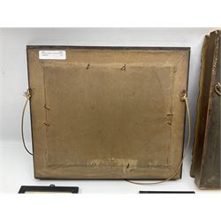 Three early 20th century full profile framed silhouettes, each signed Scot-Ford 1929, together with four hand painted portrait silhouettes and two framed crystoleums, depicting figural scenes (9), largest H35cm