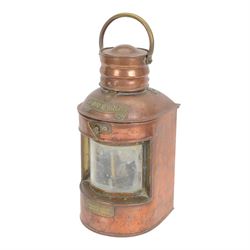 Pair of 20th Century Port and Starboard copper ship lanterns, together with Simpson Lawrence copper ships lamp with brass plaque and Ankerlight lantern