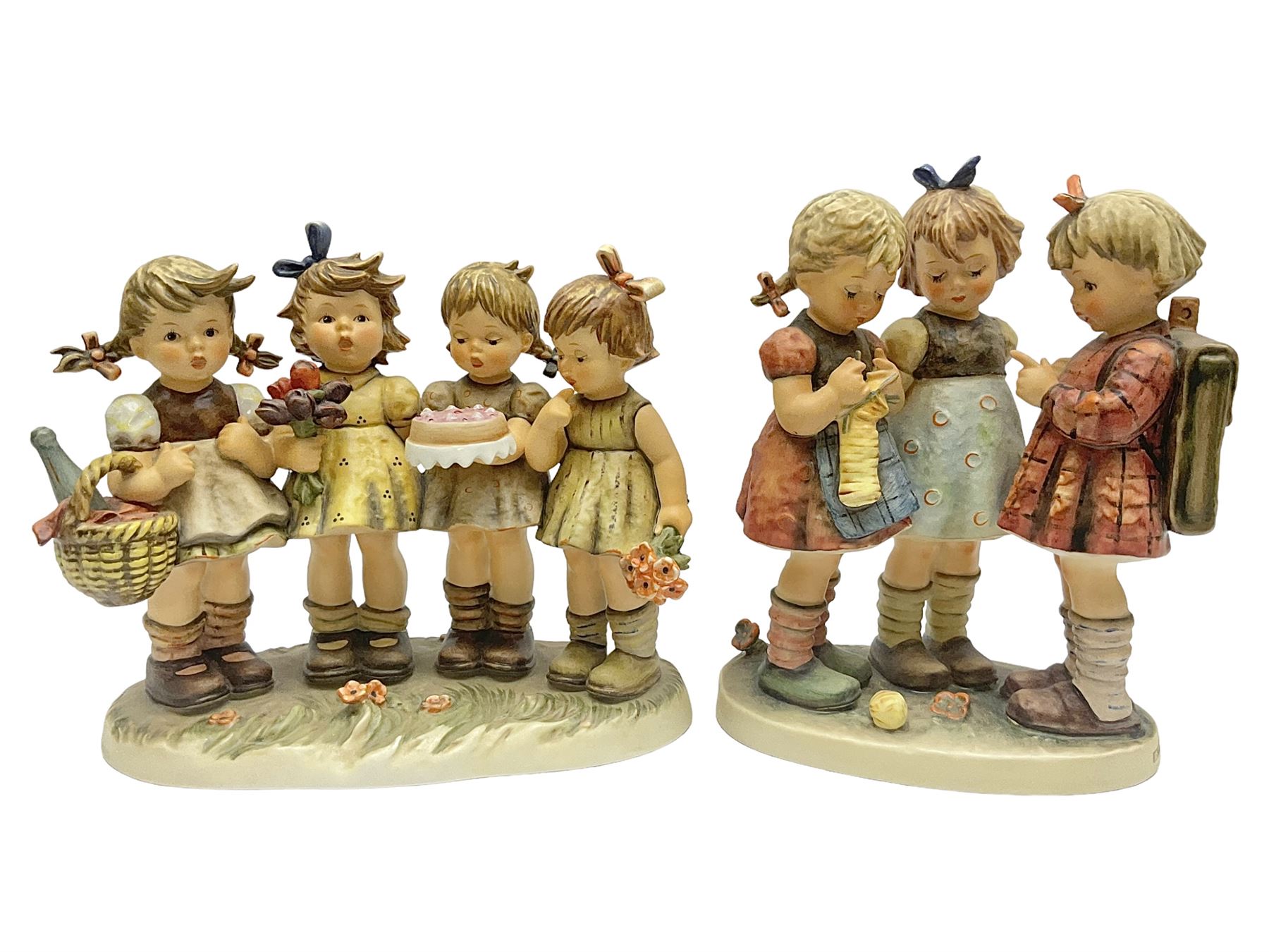 Large Hummel figure group by Goebel, School Girls, together with Hummel figure group, We Wish You The Best, tallest H23.5cm