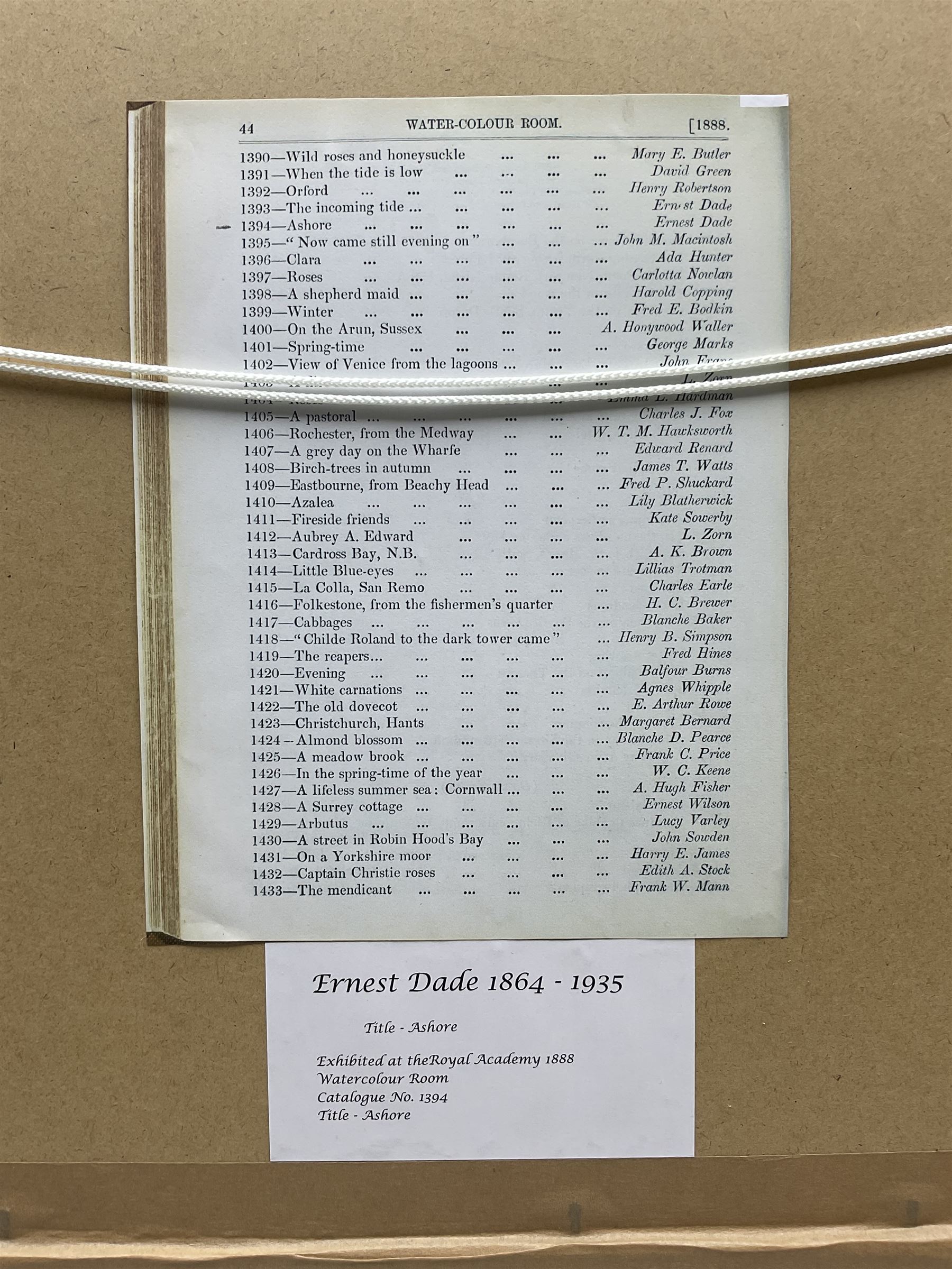 Ernest Dade (Staithes Group 1864-1935): 'Ashore' - Fishermen beside the Old Cod and Lobster Staithes, watercolour signed 49cm x 74cm 
Provenance: exh. Royal Academy 1888 No.1394