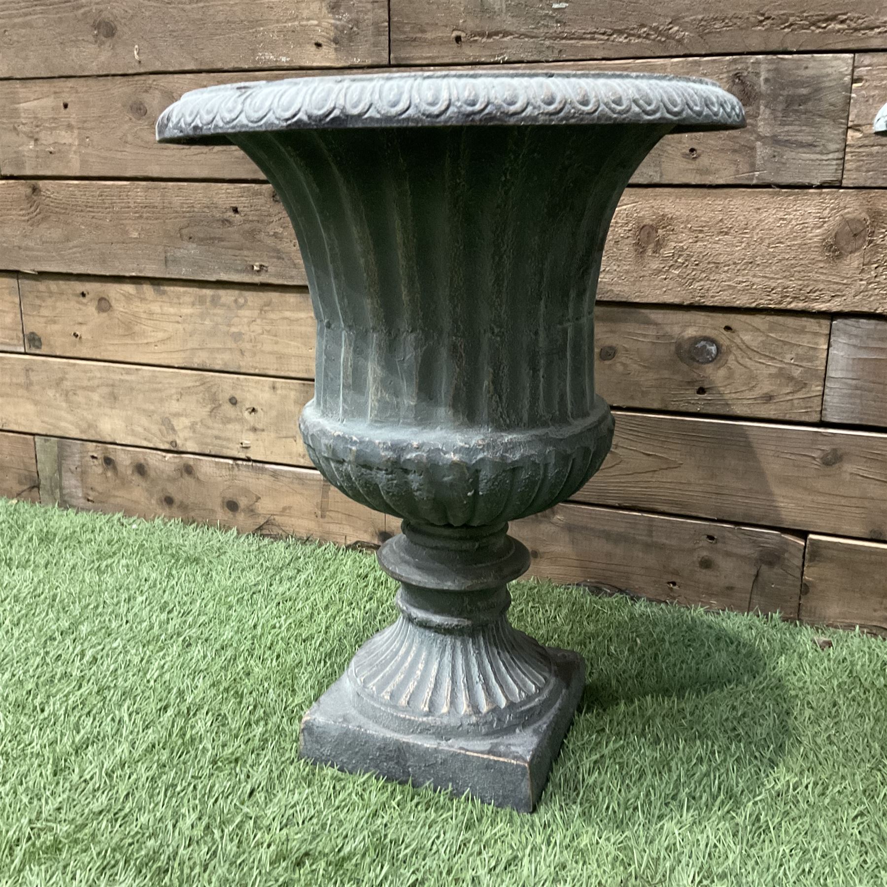 Pair of small Victorian style grey painted cast irons gardens urns - THIS LOT IS TO BE COLLECTED BY APPOINTMENT FROM DUGGLEBY STORAGE, GREAT HILL, EASTFIELD, SCARBOROUGH, YO11 3TX