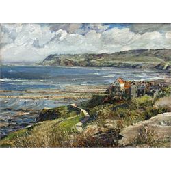 Adam Francis Watson (Sheffield 1859-1932): Robin Hood's Bay, oil on canvas unsigned 30cm x 40cm 
Notes: Watson was an important Sheffield-based architect, one half of the architectural firm Holmes and Watson alongside Edward Holmes (1859-1921). Together, they were responsible for many fine public and private buildings in the north of England. Watson was also an accomplished painter, although left the majority of his works unsigned. We are grateful to the artist's estate for their assistance in cataloguing this lot.