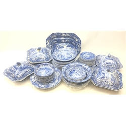  Quantity of Spode Italian dinner ware comprising dinner plates, side plates, tea plates, bowls, meat plate, serving bowls, four tureens and other pieces   