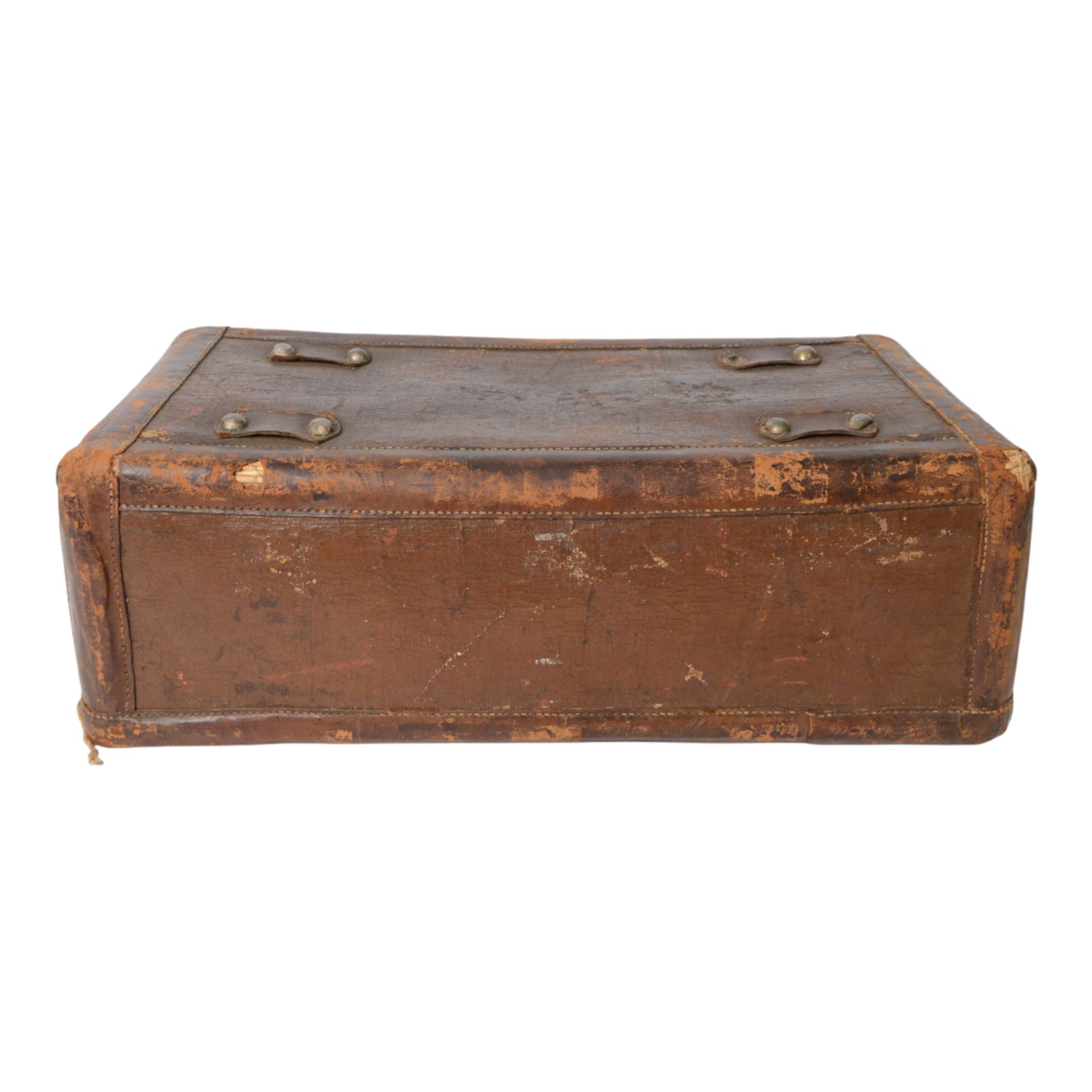 WWII Japanese Officer's leather trunk or Kori, the interior with document compartment,  within a canvas cover the top printed with the officers name, H26cm L70cm