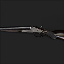 Carr Brothers of Huddersfield 12 bore side by side shotgun with engraved sidelock plates, trigger guard, underside, top plate, thumb lever and fences, chequered semi-pistol grip and horn tipped forend, vacant cartouche to the underside of the stock, double trigger and named 28 inch sleeved barrels choked ¾ and ½, overall length 113cm SHOTGUN CERTIFICATE REQUIRED