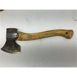 Gransfors Bruk Sweden carving axe, the head stamped both sides including smith's initials, on stamped hickory shaft, in leather sheath L43cm