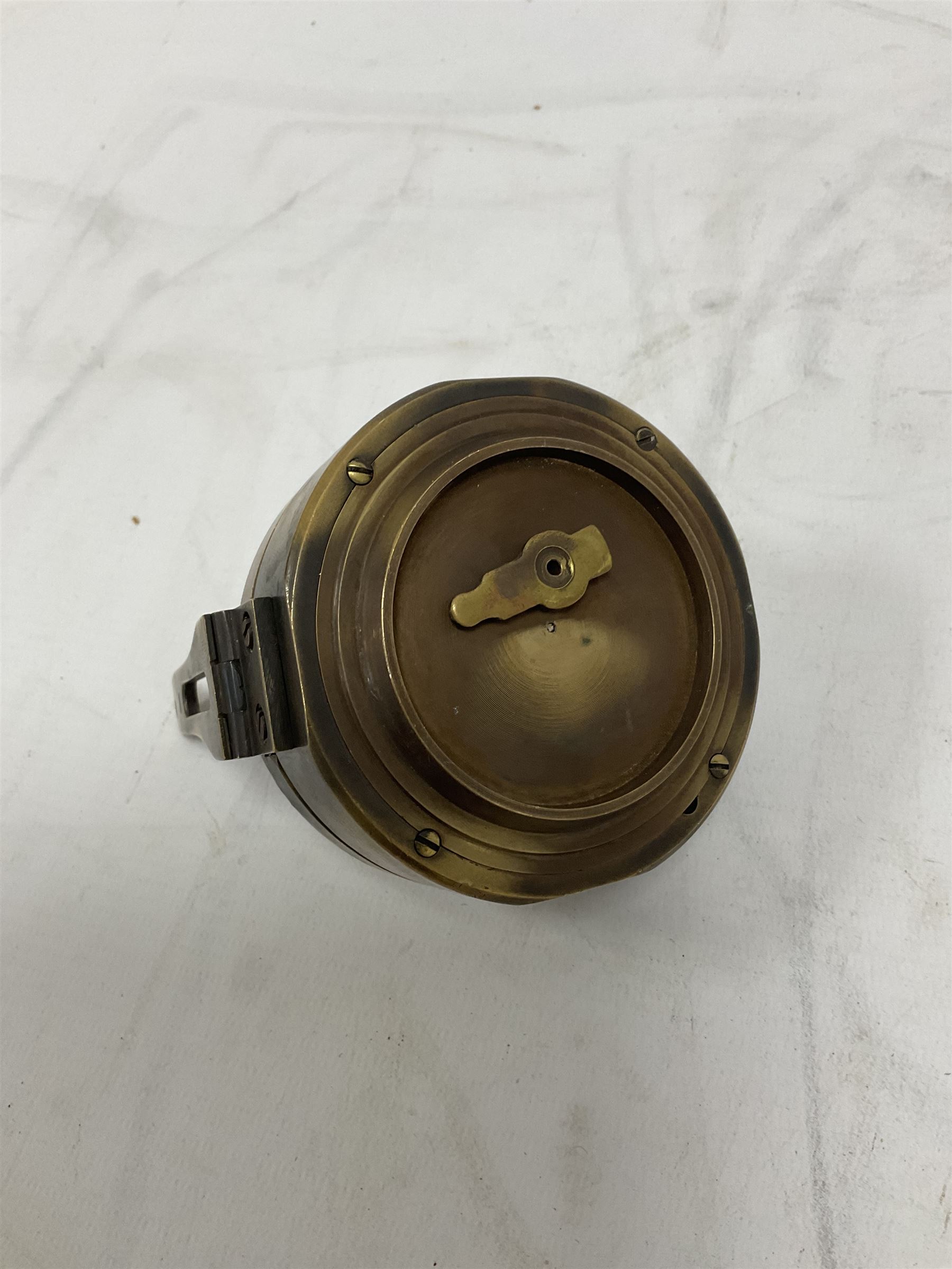 Brass military compass marked Brinton Compass, Thos Evans and Son London, L9cm