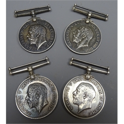  Four WWl British War Medals awarded to 50225 Pte. B.Ball L'Pool R., 4240 Pte. H.Clegg E.Lan.R., 40091 PtE. J.Foster Lan.Fus. and 2463 Pte. J.Edwardes E.Lan.R. (4)  