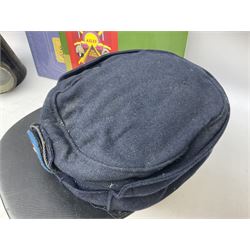 Black painted three colour railway lamp with revolving filters, H29cm; BR Acme Thunderer whistle; three railway peaked caps, two with BR Intercity 125 badge; small album of photographs of railway interest etc