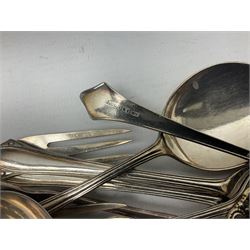 Group of silver to include cased set of six silver handled knives hallmarked Birmingham 1921 by Raeno Silver Plate Co, three hallmarked napkin rings etc together with silver plated and other metalware etc