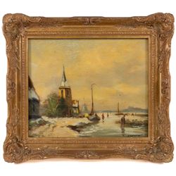 Continental School (20th Century): Shipping Scenes, two oils on panel and one on canvas variously signed in gilt frames, largest 29cm x 38cm (3)