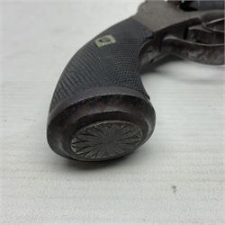 Mid-19th century Smith London .36 cal. transitional five-shot percussion revolver, the 12cm rifled octagonal barrel with side loading lever, side safety, some engraved decoration and chequered two-piece grip L28cm overall