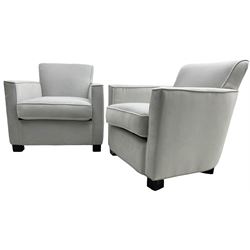 India Jane Interiors - 'Savoy' pair of contemporary armchairs upholstered in light grey velvet fabric - ex-display/bankruptcy stock 