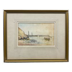 Edward H Simpson (British 1901-1989): 'On the Beach at Robin Hood's Bay' and 'The Old Lighthouses Whitby', two watercolours signed, labelled verso 27cm x 42cm (2)