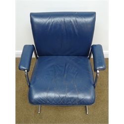  Mid 20th century armchair, upholstered in a blue leather style material, chrome supports, W62cm  