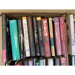 Collection of various history books to include world wars, tudors, vikings, anglo saxons and a number of political books, three boxes  