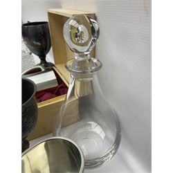 German Bleikristall decanter, set of six Stuart Crystal glasses, a Dartington Crystal decanter, christmas lights and a collection of pewter tankards, etc 