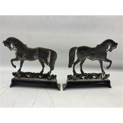 Pair of brass horse doorstops, the bases engraved Linthorpe and Grove Hill, H29cm