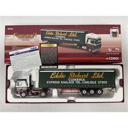 Corgi Eddie Stobart - three Hauliers of Renown lorries; CC14030 Volvo FH Facelift Curtainside; CC15002 Iveco Stralis Curtainside; and Seddon Atkinson Strato Curtainside; all boxed (3)