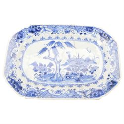 Chinese export plate decorated with a village in a landscape together with two platters 