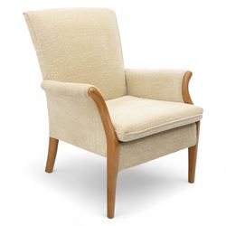 Parker Knoll - ‘Froxfield’ armchair, with upholstered back and seat in textured cream fabr...