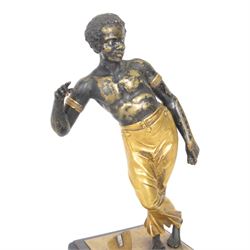 19th century brass finished, and gilded figure, probably originating from a clock, now set on associated base, H36cm

Note: Comparable figure sold Christies, Interiors sale, including the collection of the late Serge Baillache, 20 May 2014, lot 252