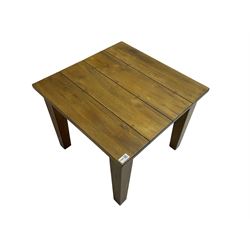 Hardwood coffee table, square top raised on tapering supports