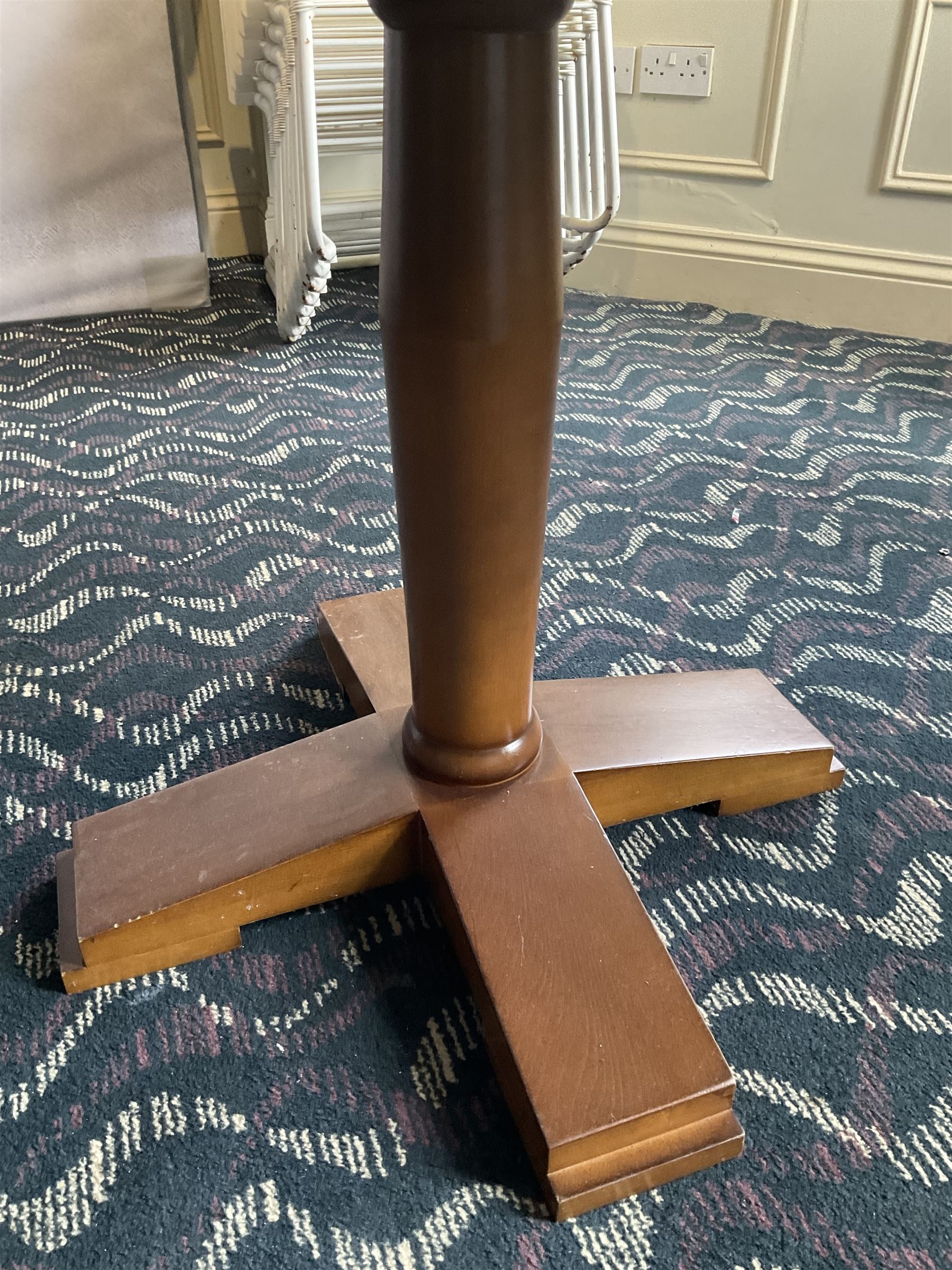 Four square walnut finish dining tables- LOT SUBJECT TO VAT ON THE HAMMER PRICE - To be collected by appointment from The Ambassador Hotel, 36-38 Esplanade, Scarborough YO11 2AY. ALL GOODS MUST BE REMOVED BY WEDNESDAY 15TH JUNE.