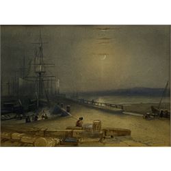 Henry Barlow Carter (British 1804-1868): West Pier Scarborough by Moonlight, watercolour signed and dated 1836, original John Linn gallery label verso 23cm x 32cm