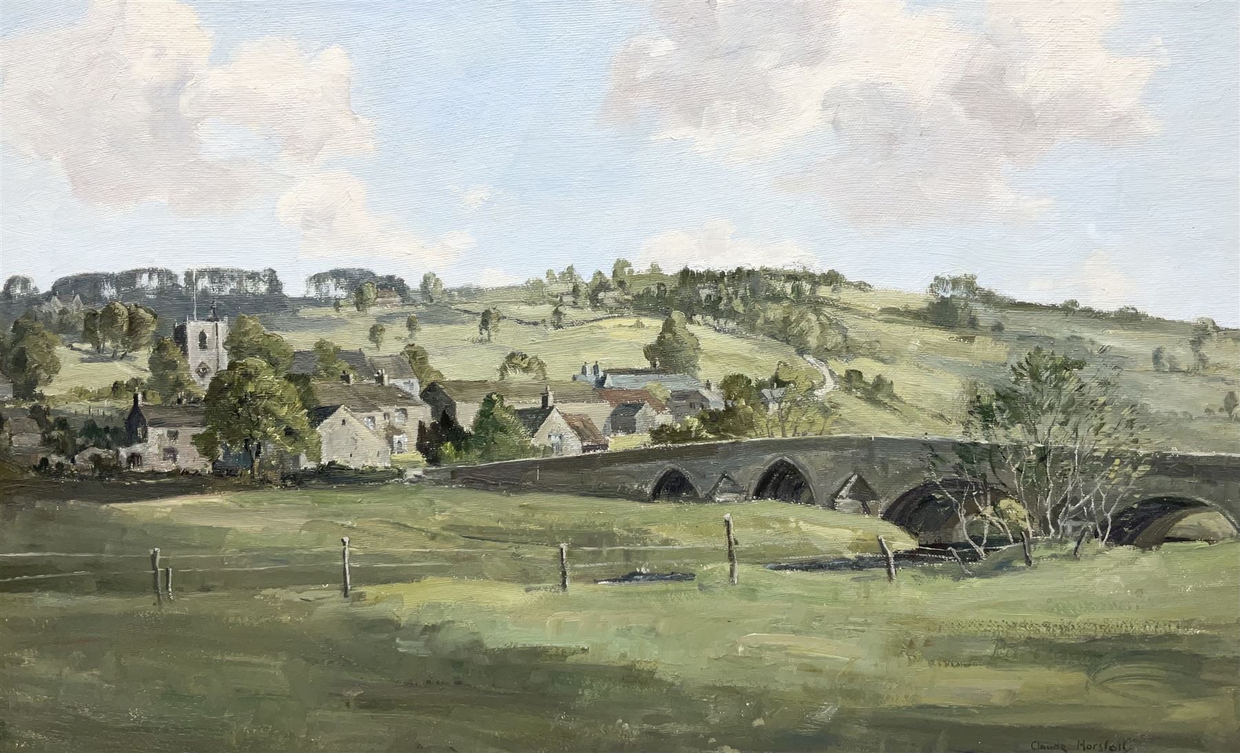 Claude Horsfall (British 1907-2003): 'Kildwick near Keighley', oil on board signed, titled with artist's address verso 36cm x 58cm