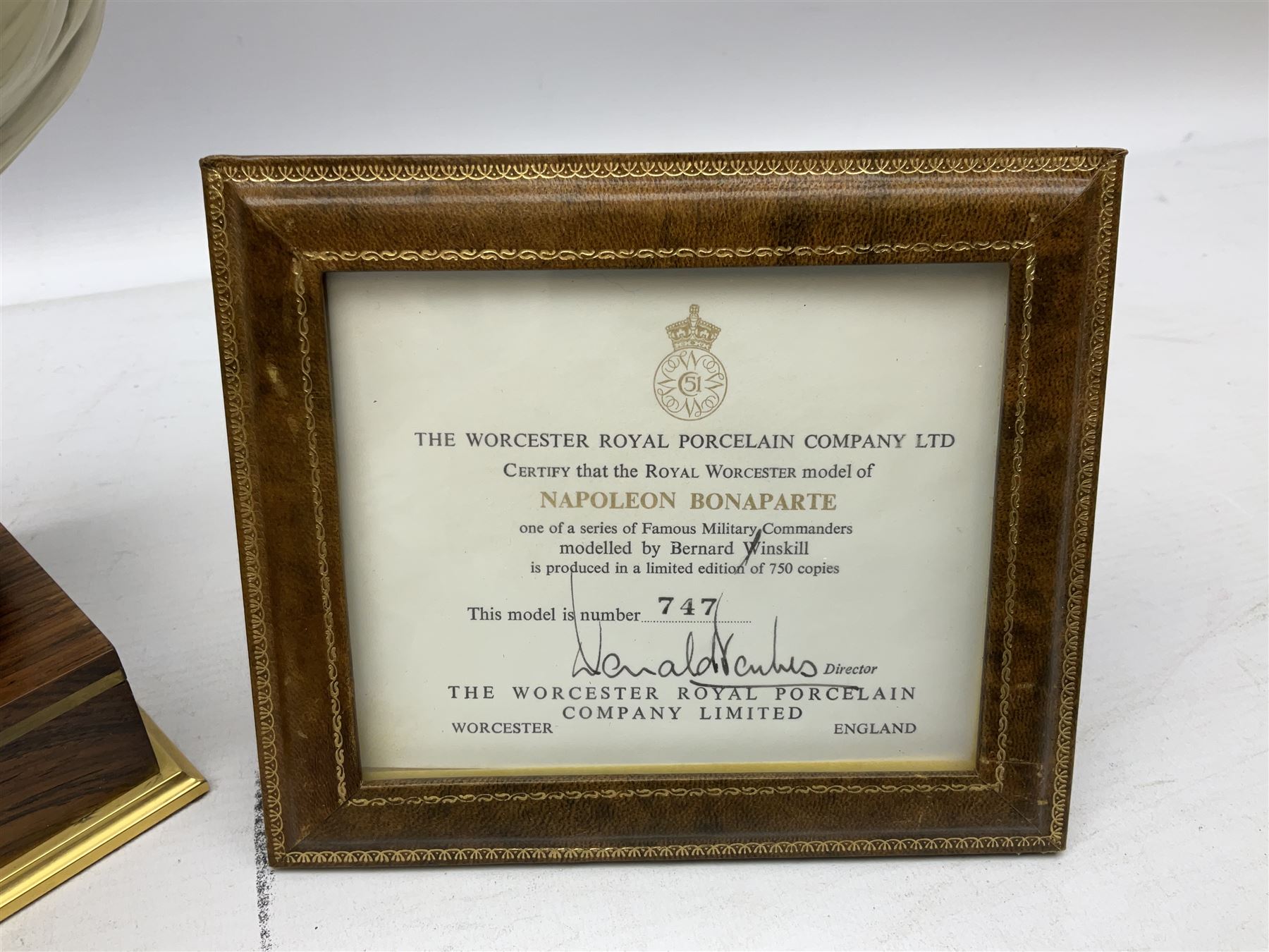 Royal Worcester 'Napoleon Bonaparte', model No. RW3860 by Bernard Winskill, limited edition 747/750, on wooden plinth with title plaque, framed certificate and box, H41cm